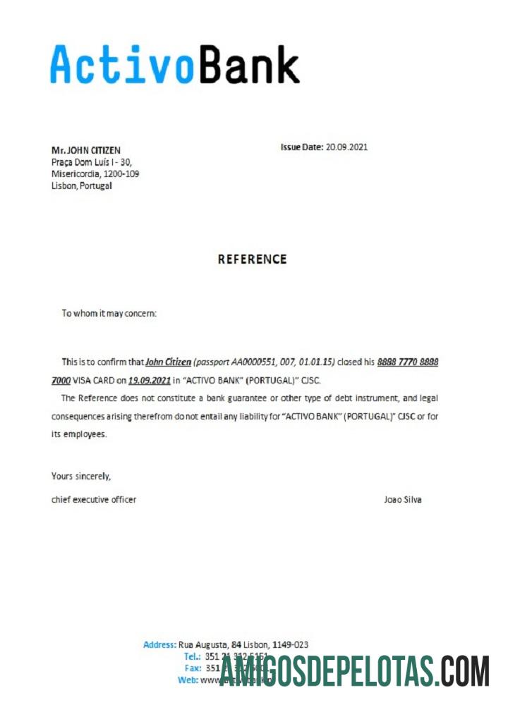 Referência de encerramento do Activobank Portugal amostra